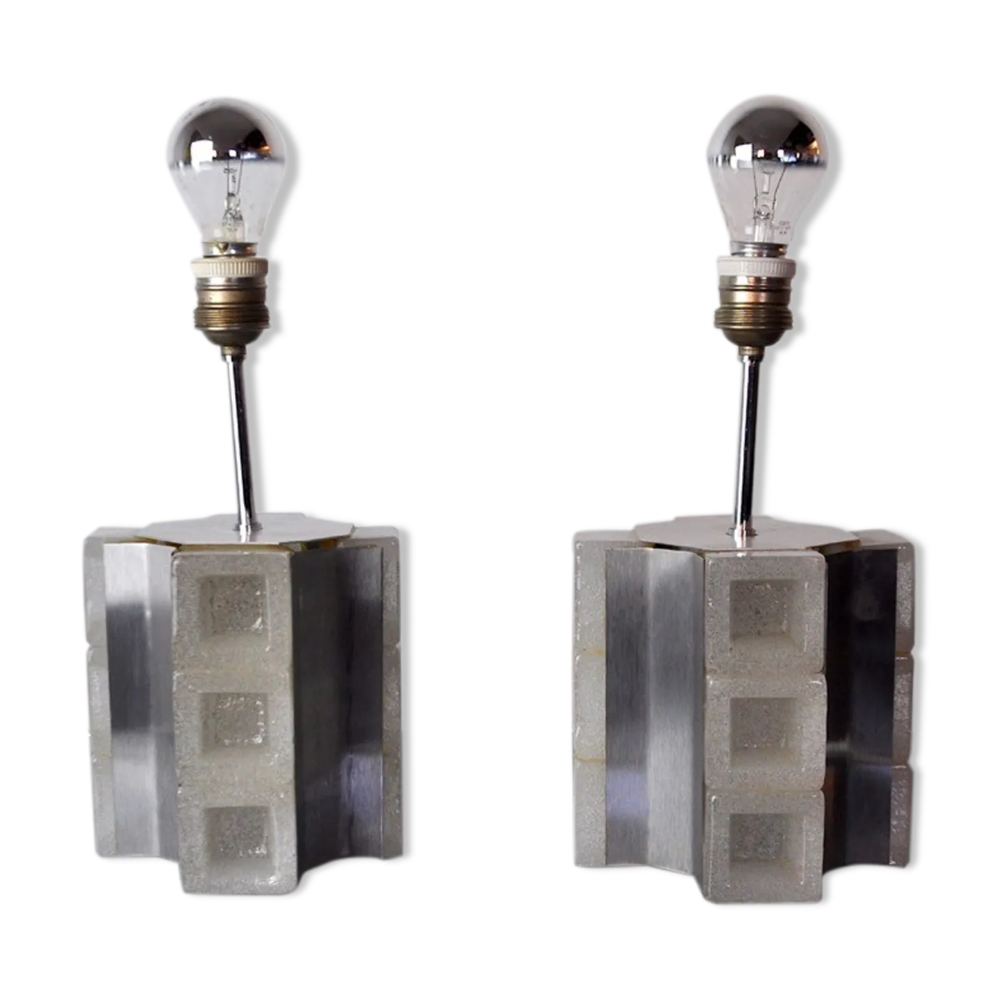 Pair Of Poliarte Cubic Lamps By Albano Poli Murano Glass Italy 1960