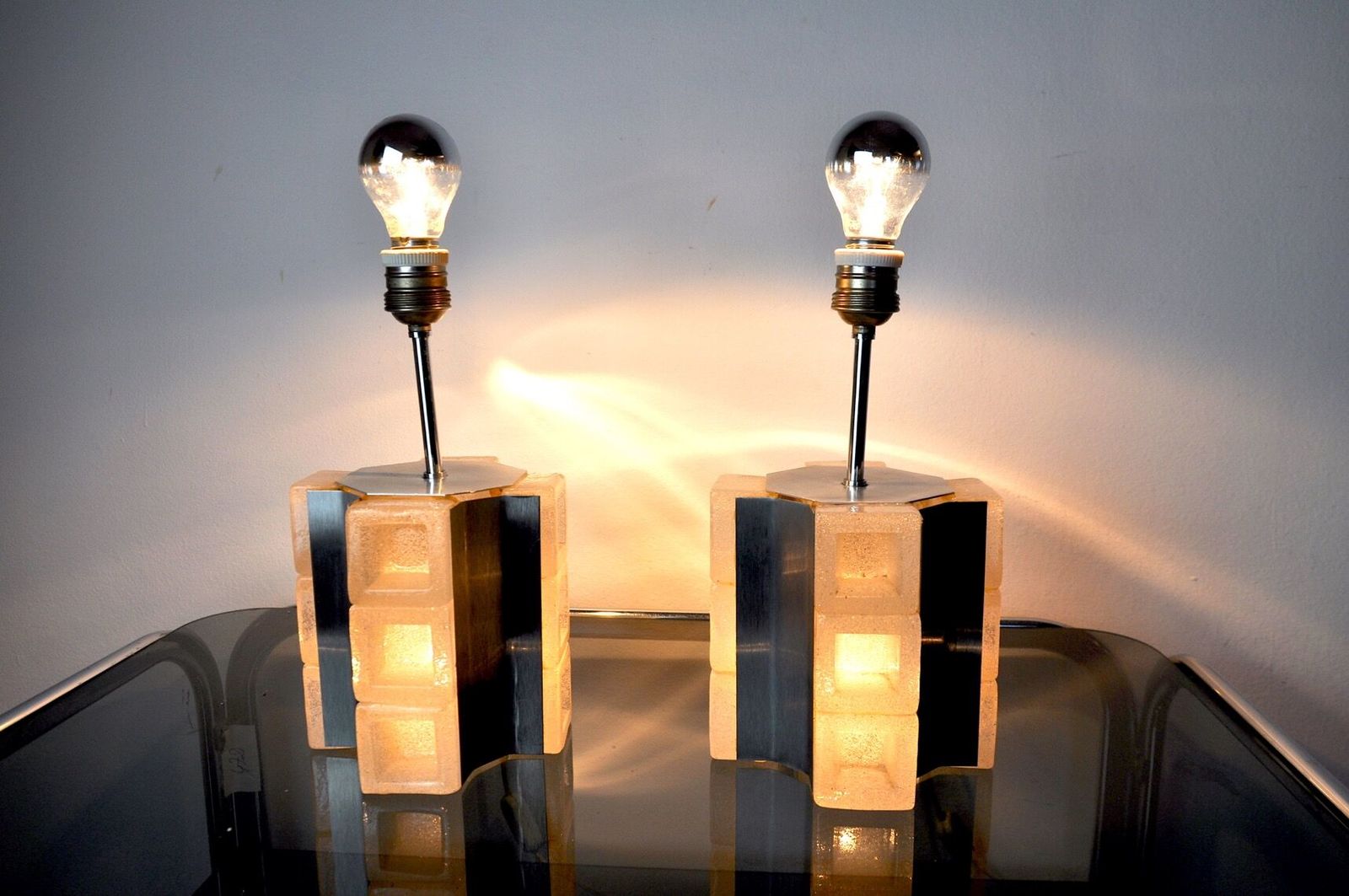 Pair Of Poliarte Cubic Lamps By Albano Poli Murano Glass Italy 1960 photo for sale