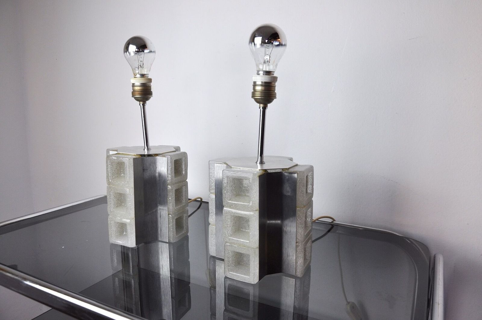 Pair Of Poliarte Cubic Lamps By Albano Poli Murano Glass Italy 1960 photo vinterior