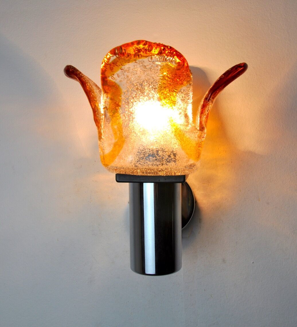 Murano Mazzega Orange Wall Lamp, Frosted Glass, Italy, 1960 photo buy