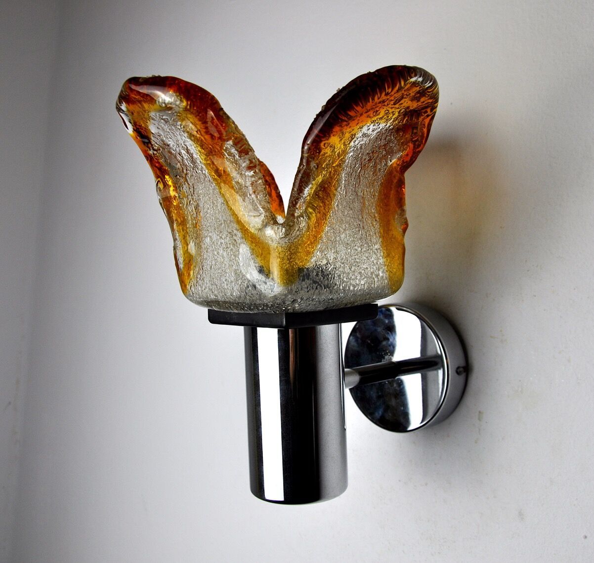 photo vintage Murano Mazzega Orange Wall Lamp, Frosted Glass, Italy, 1960