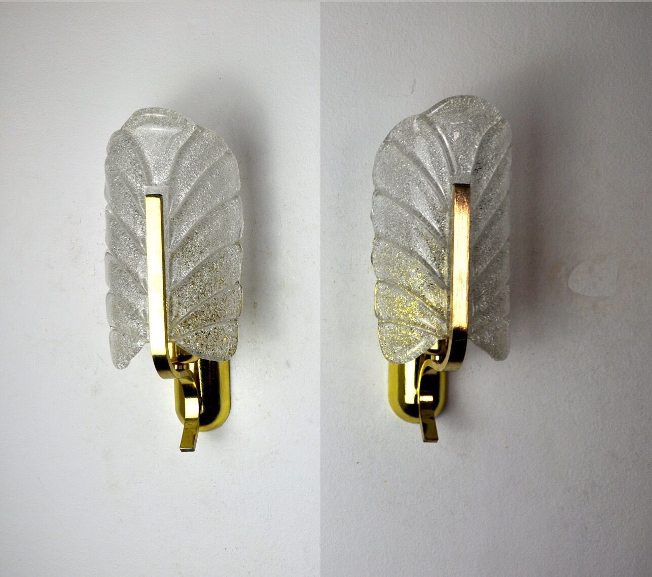 photo for sale Pair Of Leaf Sconces By Carl Fagerlund Murano Glass Germany 1970