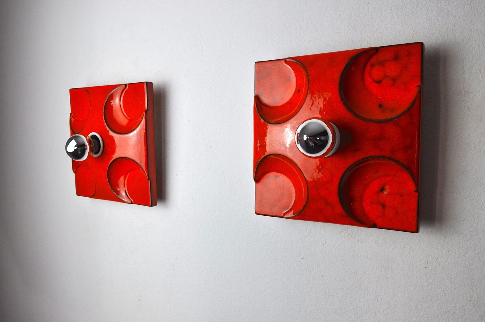Pair Of Fat Lava Sconces By Hustadt Leuchten Red Ceramic Germany 1960 photo for sale