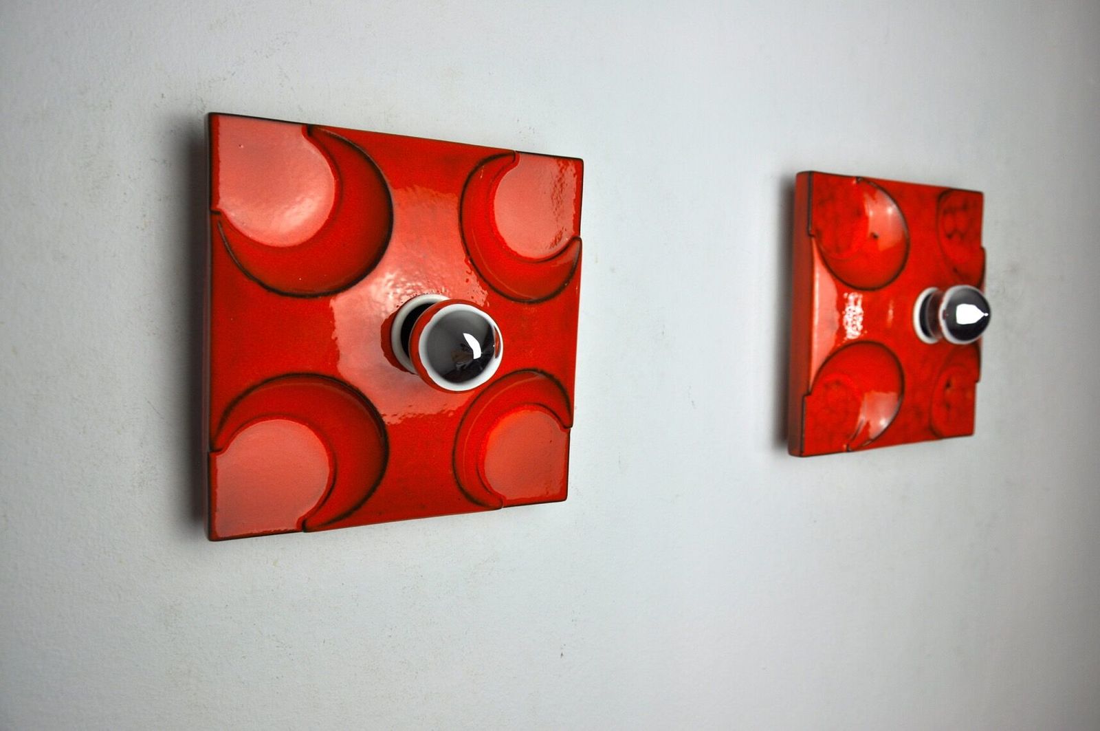 Pair Of Fat Lava Sconces By Hustadt Leuchten Red Ceramic Germany 1960 photo Lighting
