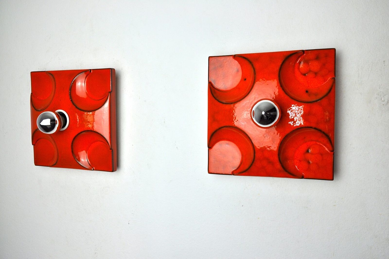 Pair Of Fat Lava Sconces By Hustadt Leuchten Red Ceramic Germany 1960 photo 1615.0