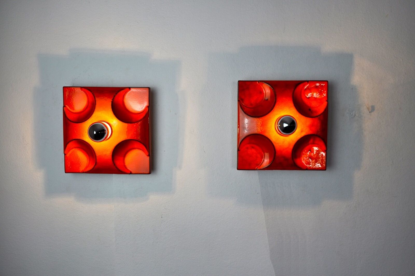Pair Of Fat Lava Sconces By Hustadt Leuchten Red Ceramic Germany 1960 photo vinterior