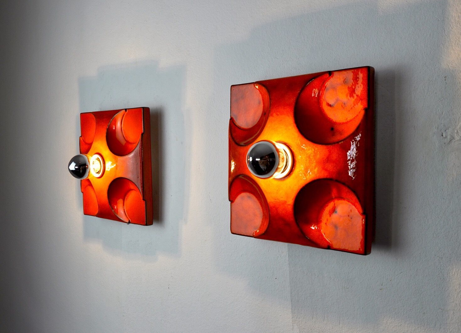 Pair Of Fat Lava Sconces By Hustadt Leuchten Red Ceramic Germany 1960 photo buy