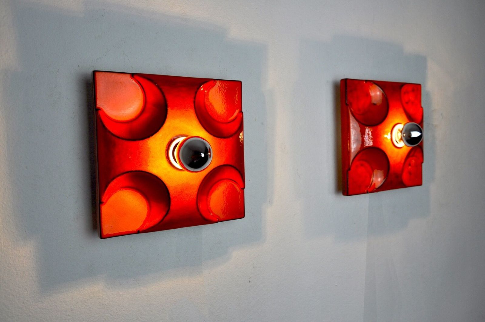 Pair Of Fat Lava Sconces By Hustadt Leuchten Red Ceramic Germany 1960 photo vintage