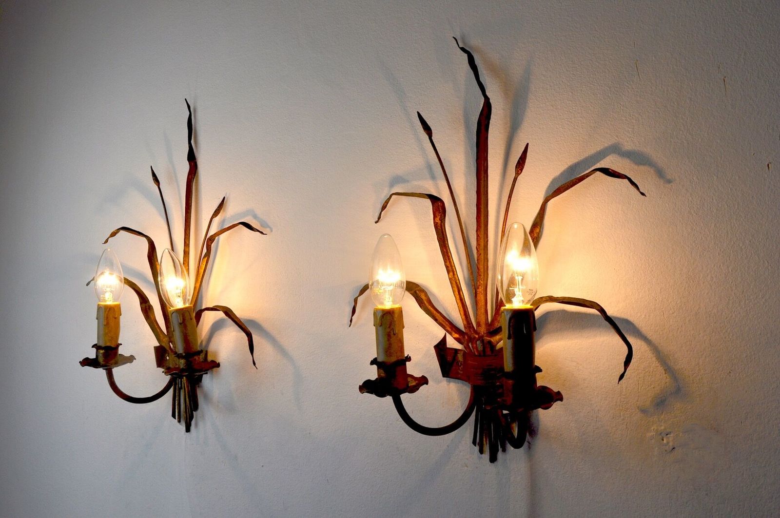 Pair Of Floral Sconces By Ferro Arte Spain 1960 photo vinterior