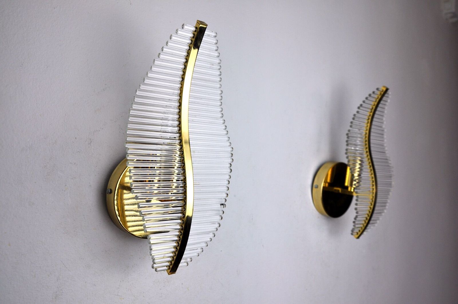 Pair Of Golden Venini Floral Sconces Murano Tubular Glasses Italy 1970 photo furniture