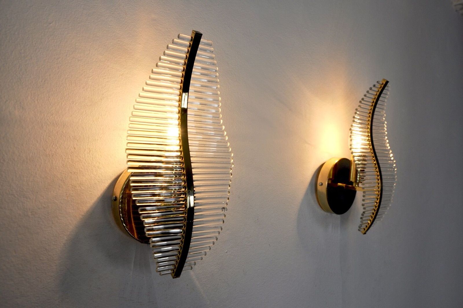 Pair Of Golden Venini Floral Sconces Murano Tubular Glasses Italy 1970 photo buy