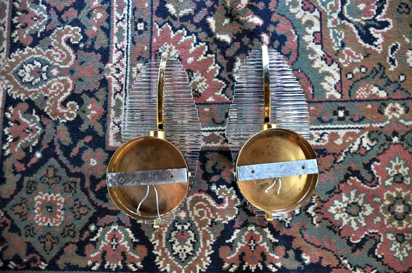 Pair Of Golden Venini Floral Sconces Murano Tubular Glasses Italy 1970 photo vintage