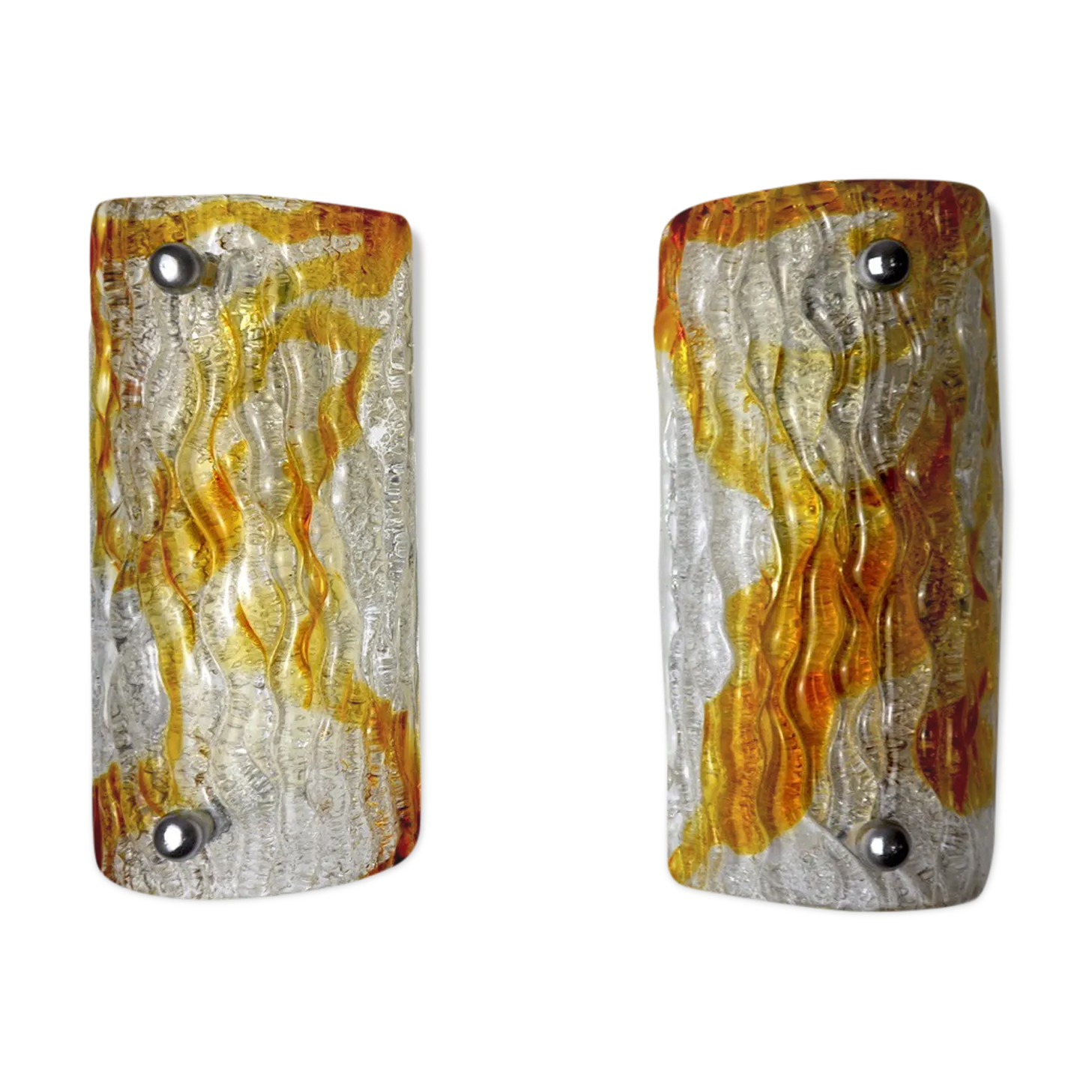 Pair Of Murano Mazzega Sconces Orange Frosted Glass Italy 1960