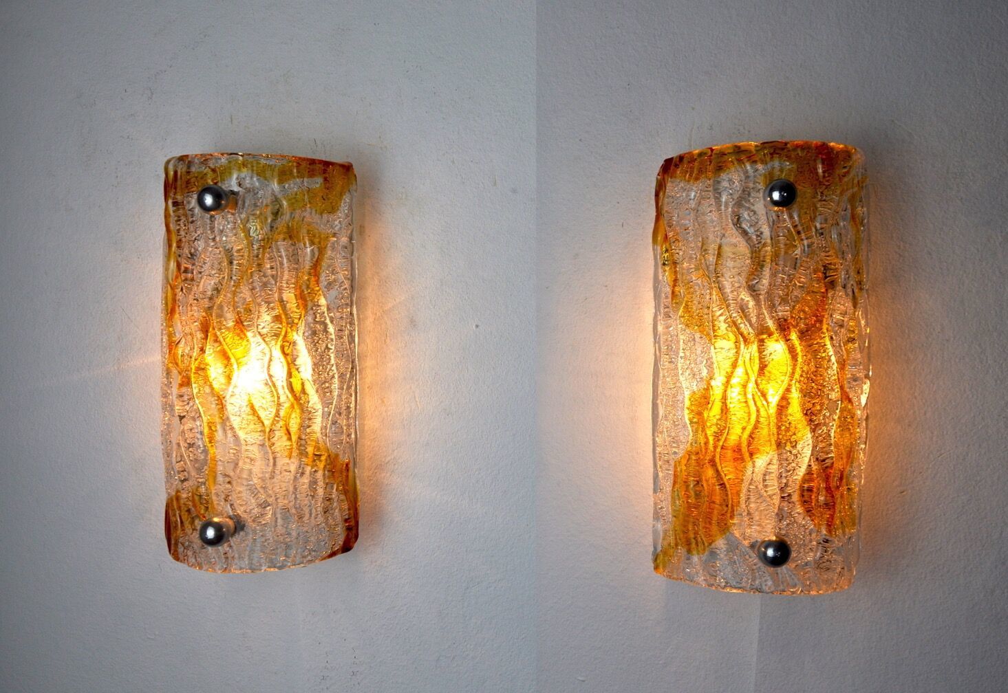Pair Of Murano Mazzega Sconces Orange Frosted Glass Italy 1960 photo Lighting