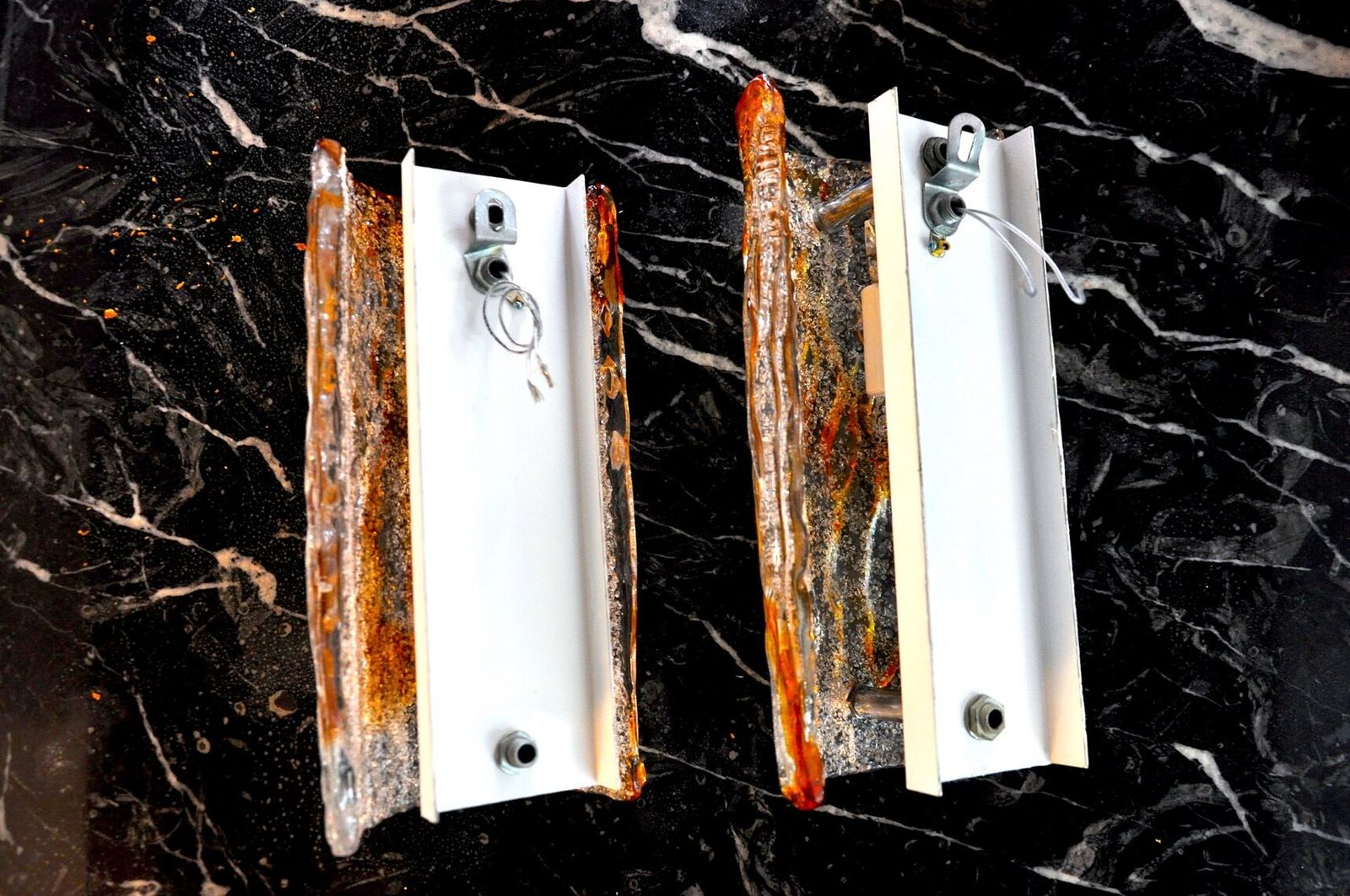 Pair Of Murano Mazzega Sconces Orange Frosted Glass Italy 1960 photo buy