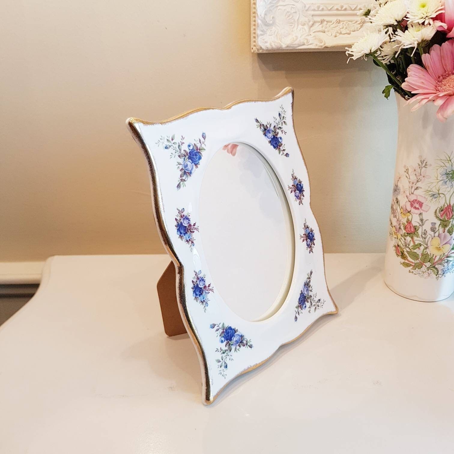 Vintage Royal Albert Moonlight Rose Ovale Spiegel – Vrijstaand Voor Op Tafel Of Wandhangend, Mooi Kerstcadeau
