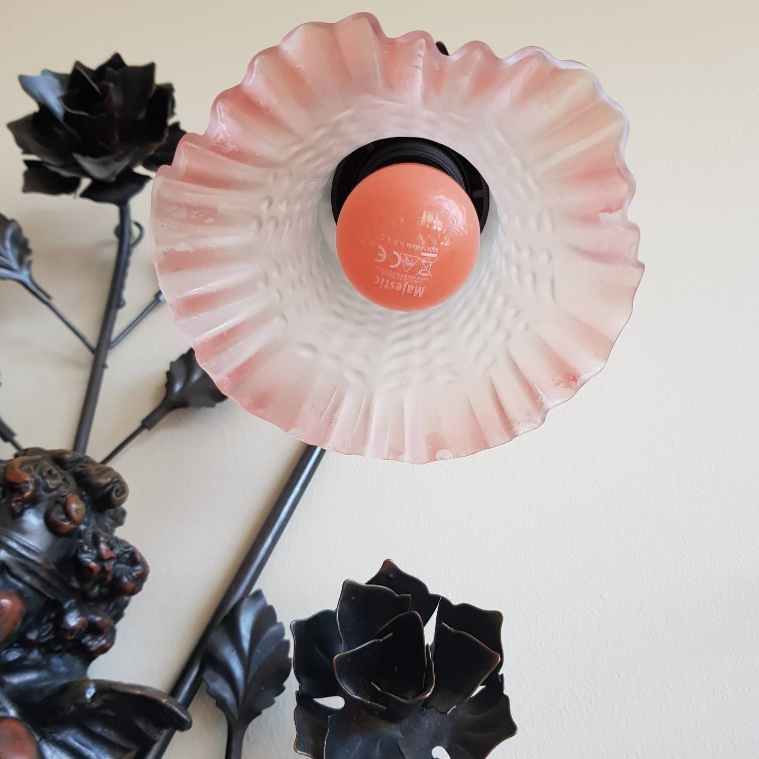 Wall Sconces With Cherubs, Angels Wall Lamps, Pink Lamp Shades Baroque Style photo buy