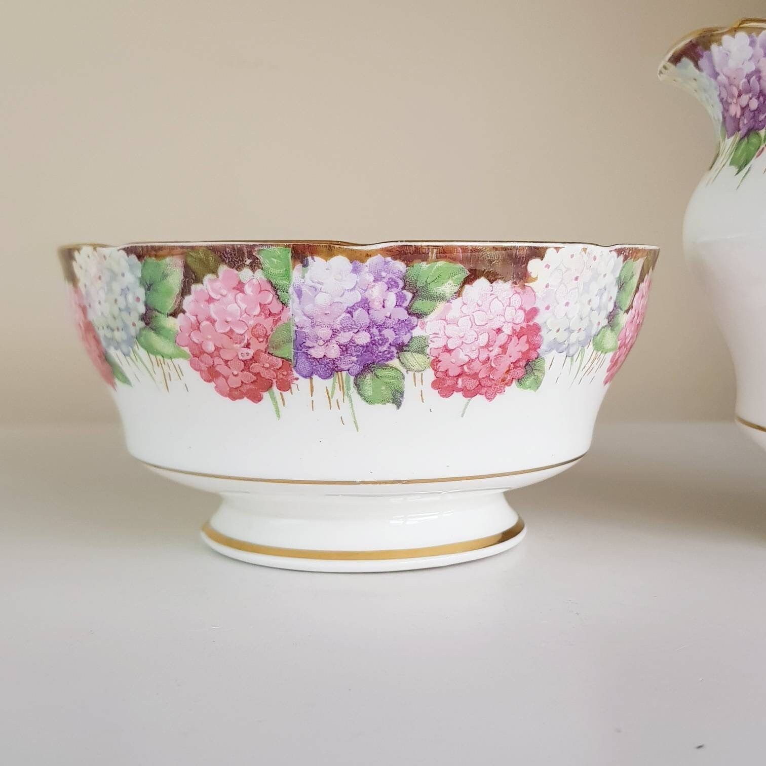 Paragon Hydrangea Set, Fijn Beenderporselein, Made In England photo vintage