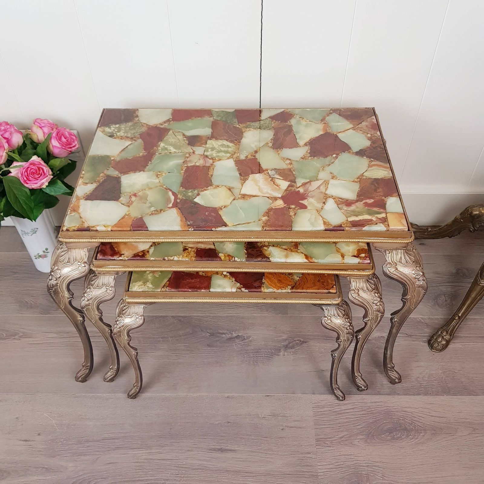 Vintage Set Van 3 Bijzettafels, Italiaans Design, Hollywood Regency Stijl, Woondecoratie, Woonmeubelen photo furniture