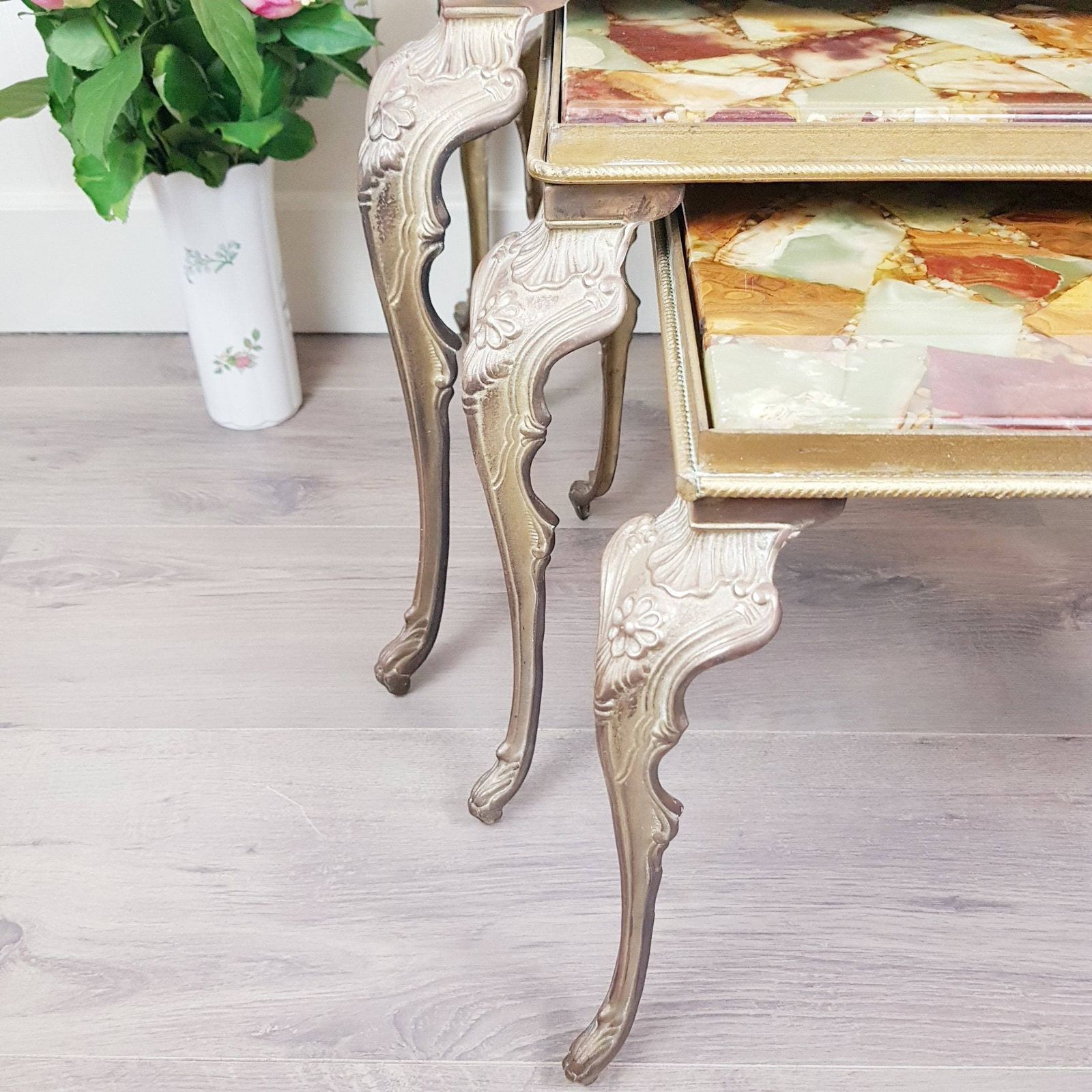 Vintage Set Van 3 Bijzettafels, Italiaans Design, Hollywood Regency Stijl, Woondecoratie, Woonmeubelen photo 1003.0