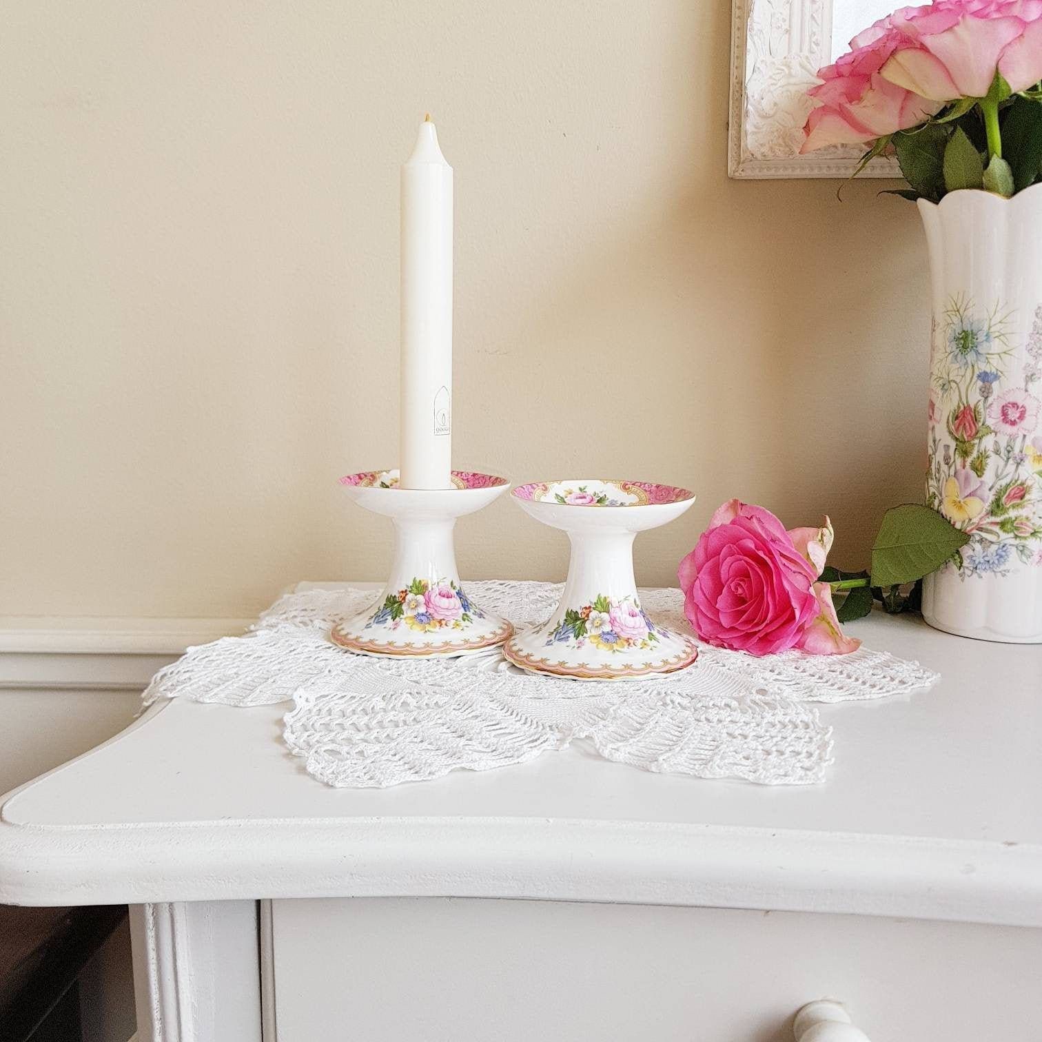 Vintage Royal Albert Lady Carlyle Pair Of Candle Holders, Video 360