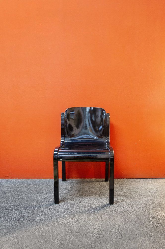 Italian Black Lacquered Wood Chairs, 1970s, Set Of 2 photo for sale