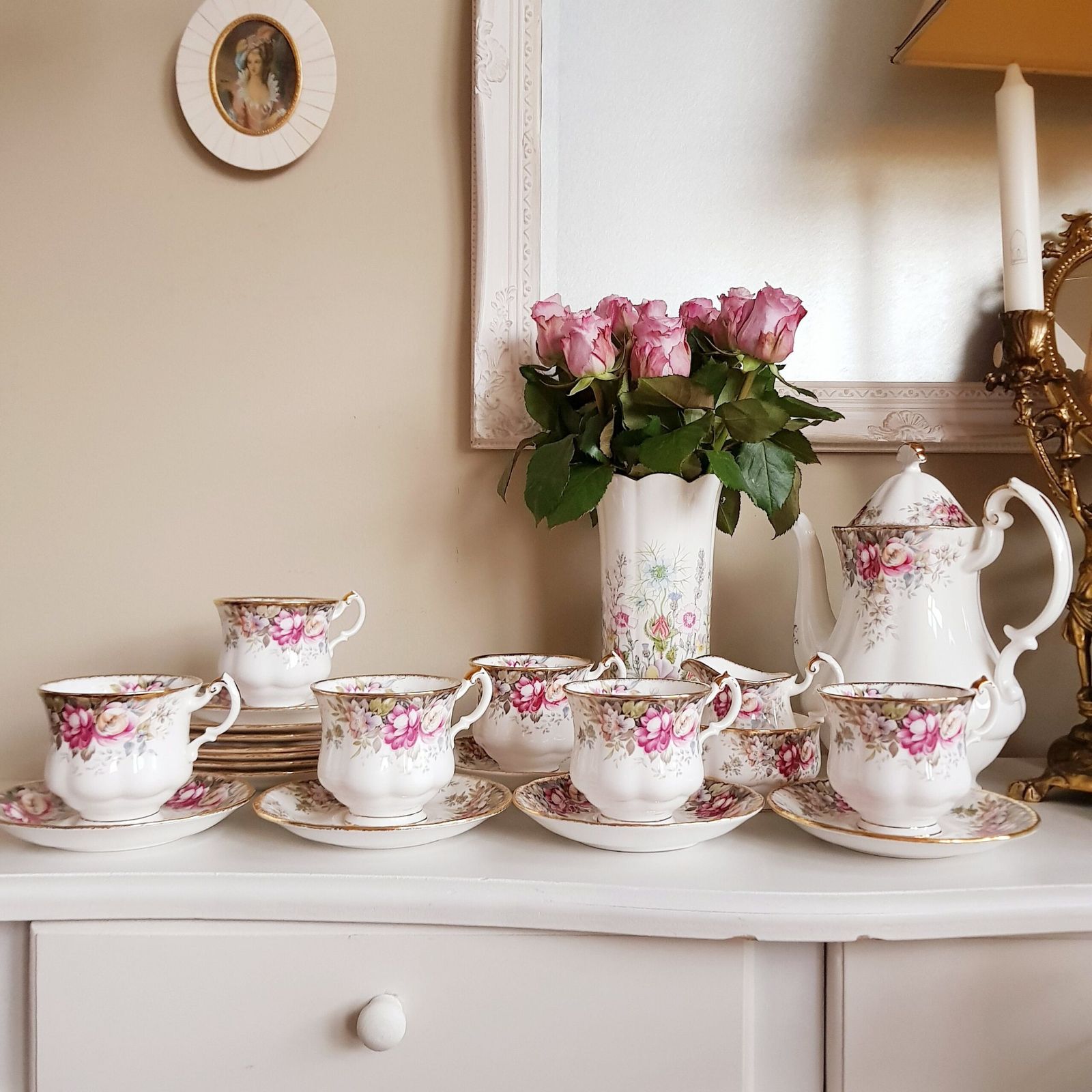 Fine Bone China, Queen Anne Summer Rose Porseleinen Set, Tafelservies Voor 6 Personen, Cadeau Idee, Huwelijkscadeau, Bekijk De Video