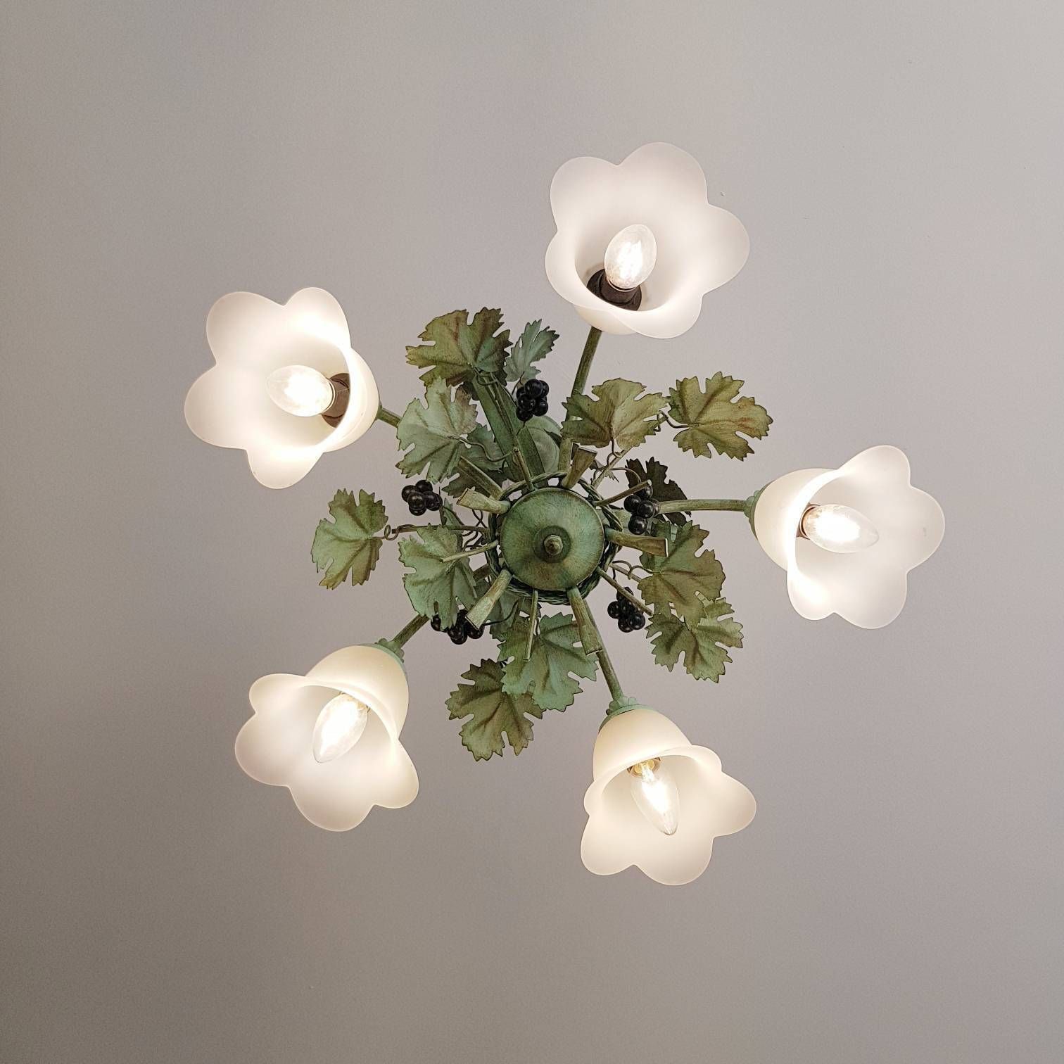Tole Chandelier Hollywood Regency Style, Grapes Bucket Ceiling Lustre, Home Lighting, Made In Italy photo furniture