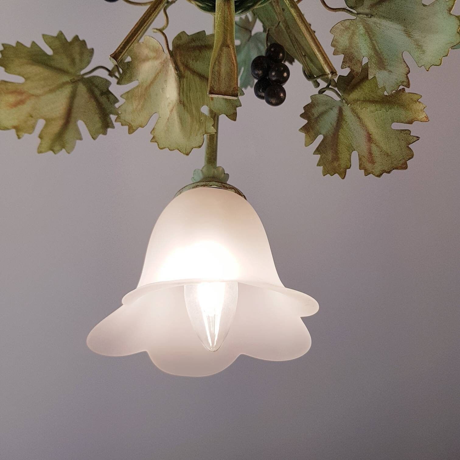 Tole Chandelier Hollywood Regency Style, Grapes Bucket Ceiling Lustre, Home Lighting, Made In Italy photo buy