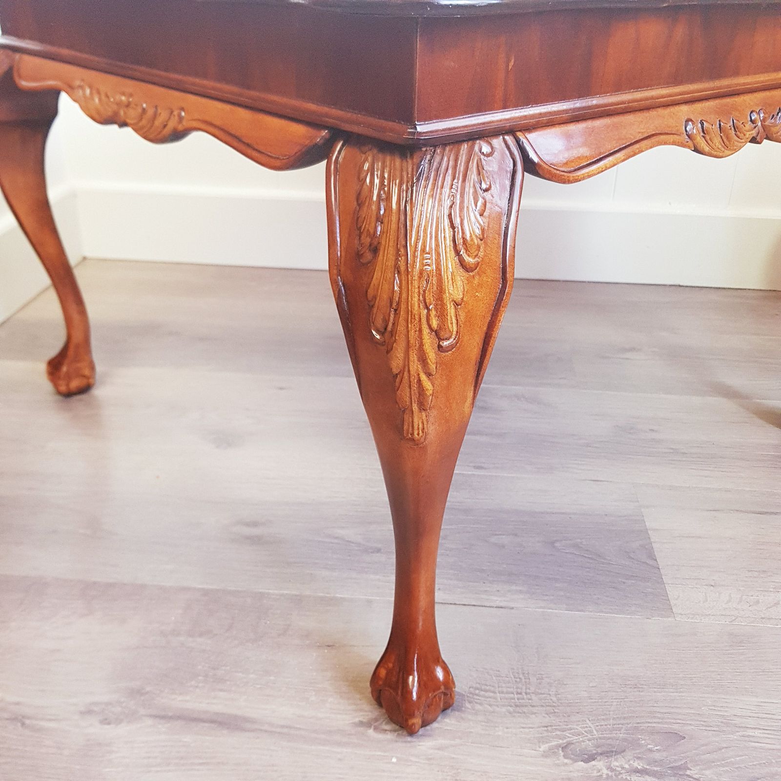 Cherry Wood Square Tea Table, Vintage Tea/Coffee Table, Hand Carved Wood Tea/Coffee Table, Claw Foot Table, Interior Design Furniture photo buy