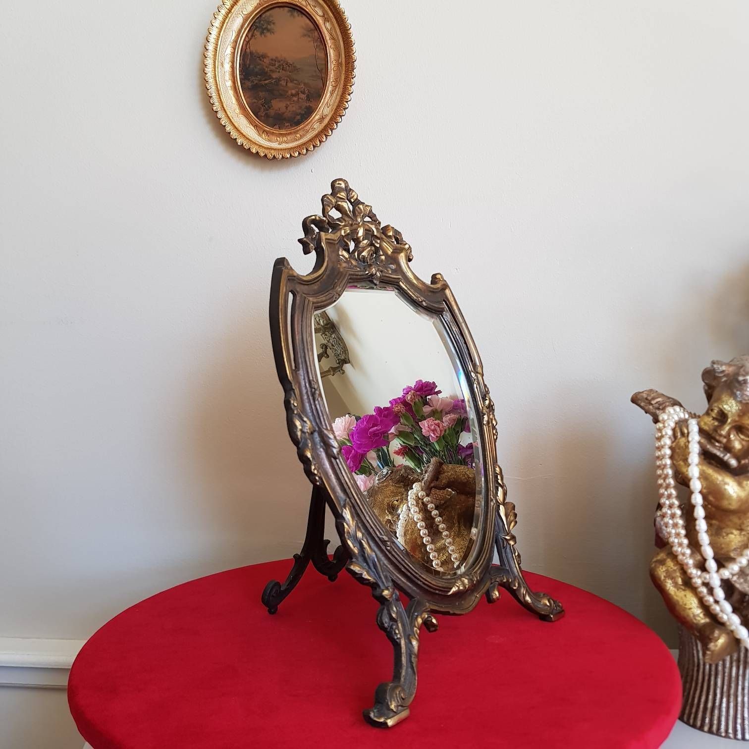 Special French Louis XVI Style Ribbon Mirror, Beveled Crystal Cut Mirror Vanity Mirror Table Freestanding Mirror photo furniture