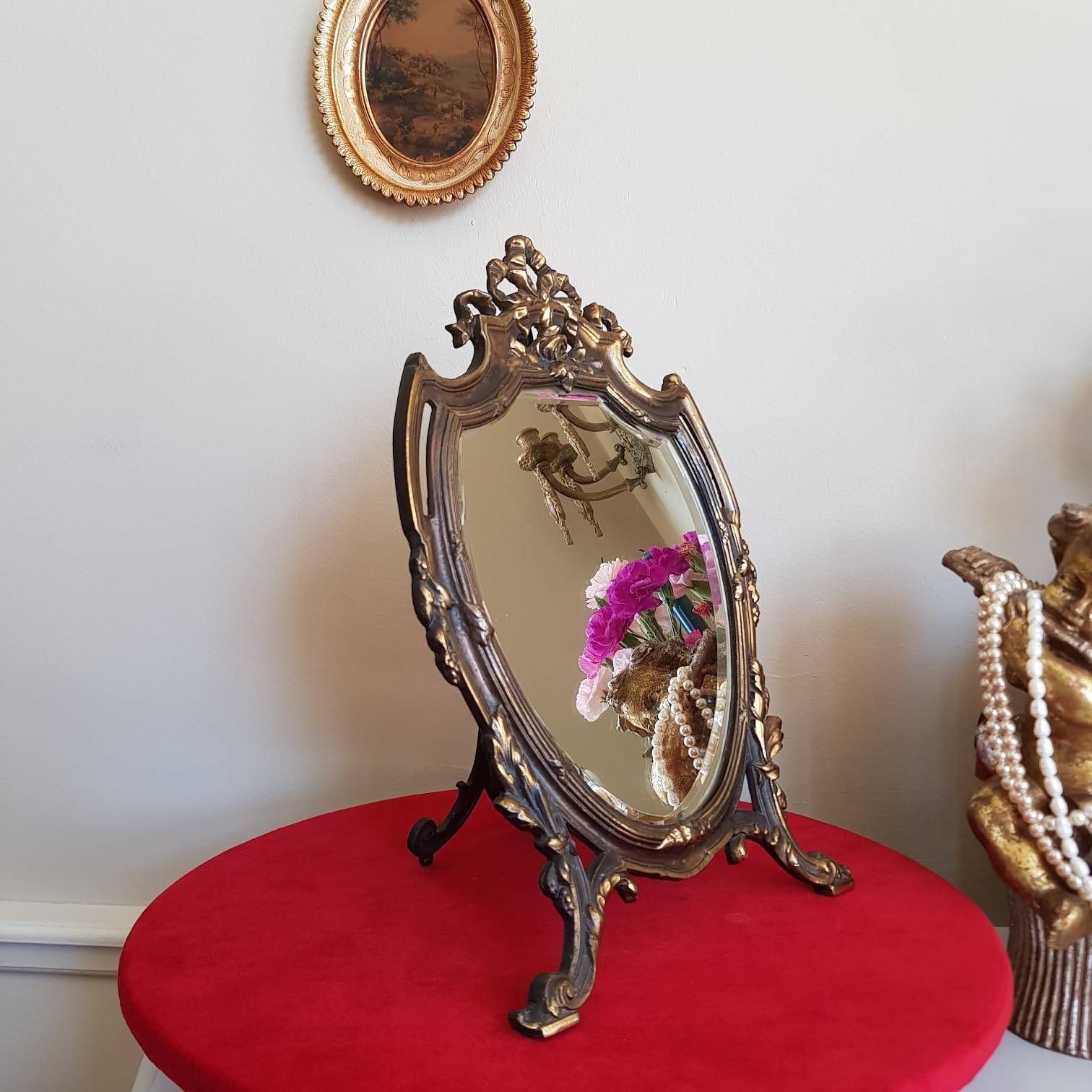 Special French Louis XVI Style Ribbon Mirror, Beveled Crystal Cut Mirror Vanity Mirror Table Freestanding Mirror photo buy