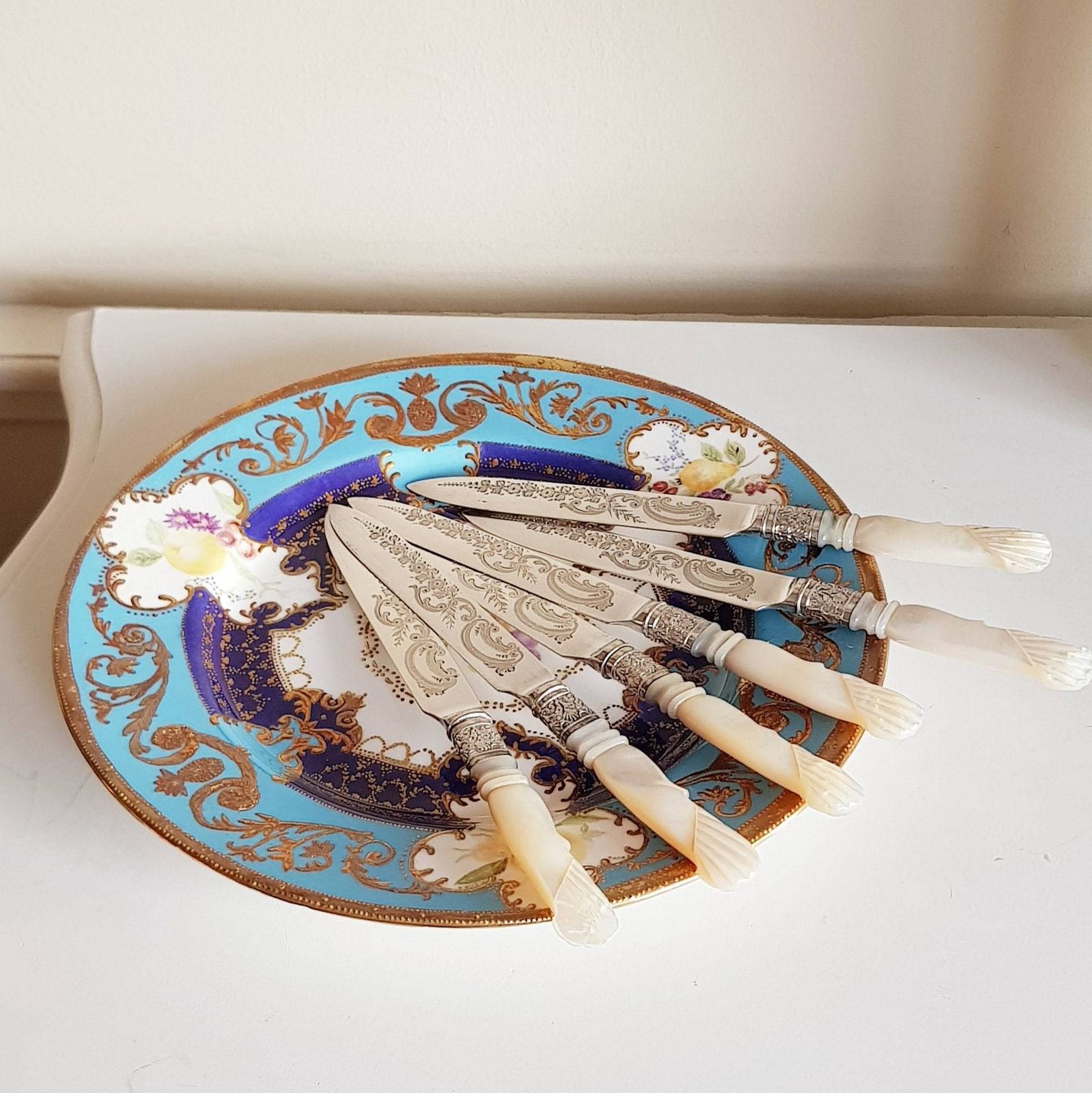 Antique Mother Of Pearl Epns Art Deco Style Set, Fish Cutlery. Knife And Fork Fish Cutlery photo buy