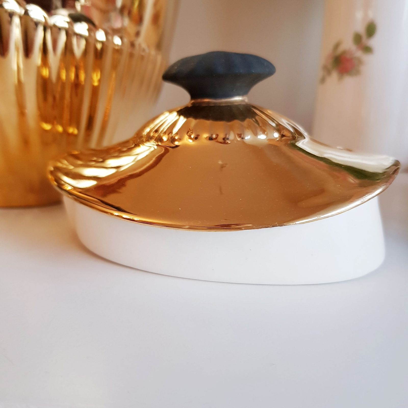 Crown Devon Staffordshire Teapot, Vintage Art Deco Style, Gold Teapot, Gift Idea, Made In England photo for sale