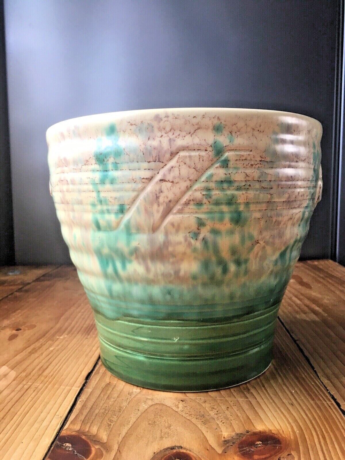 Rare C1936 Art Deco Beswick 378/2 Ribbed Dripglaze Jardiniere Planter Plant Pot photo buy