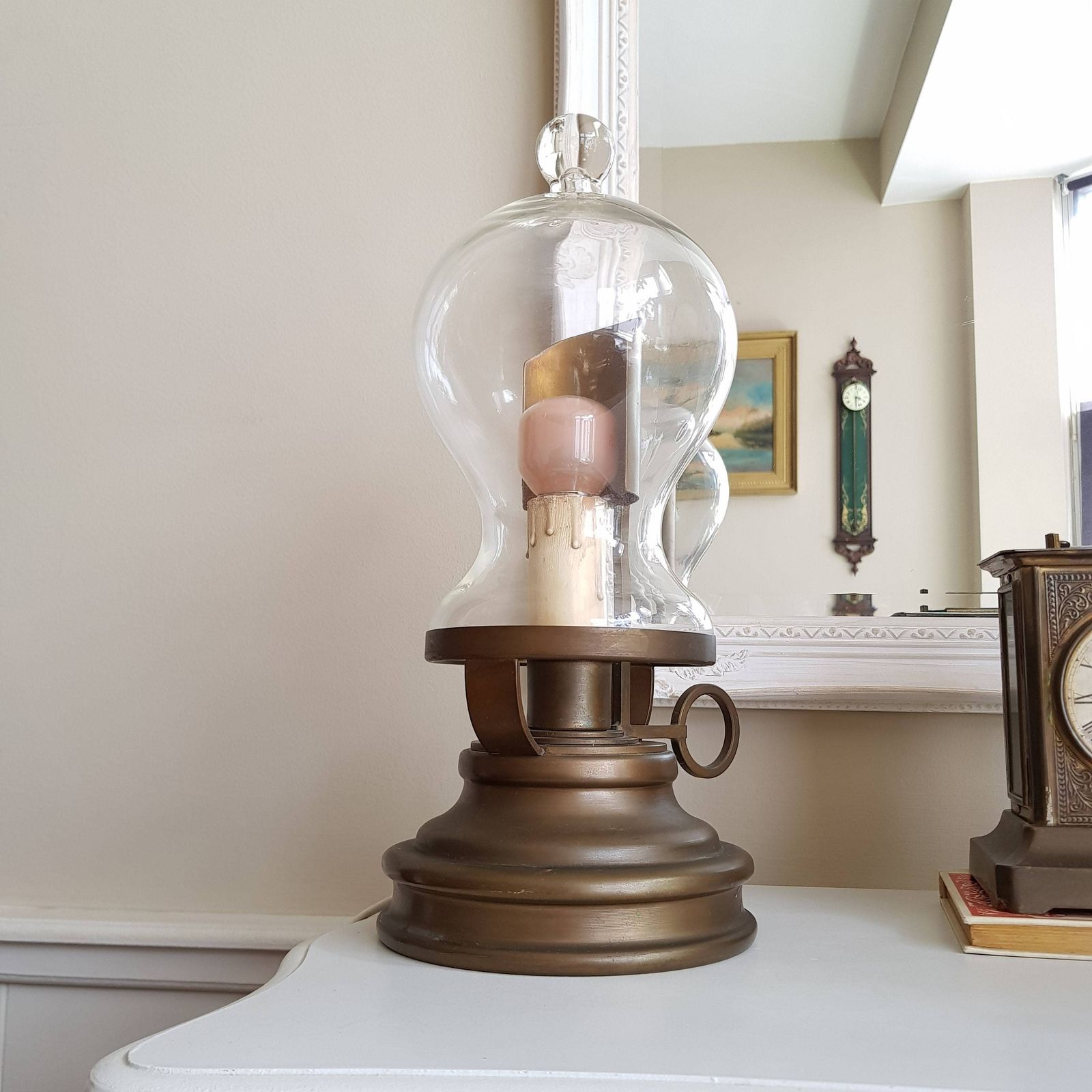 Vintage Special Lamp, Old Style, Brass And Glass Dome Table Lamp, Home Decor, Rustic Lantern, Interior Design, photo for sale
