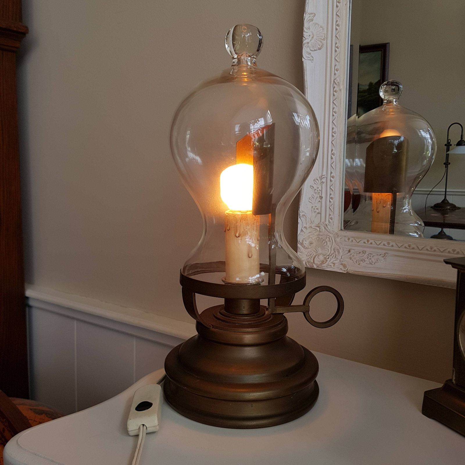 Vintage Special Lamp, Old Style, Brass And Glass Dome Table Lamp, Home Decor, Rustic Lantern, Interior Design, photo 220.0