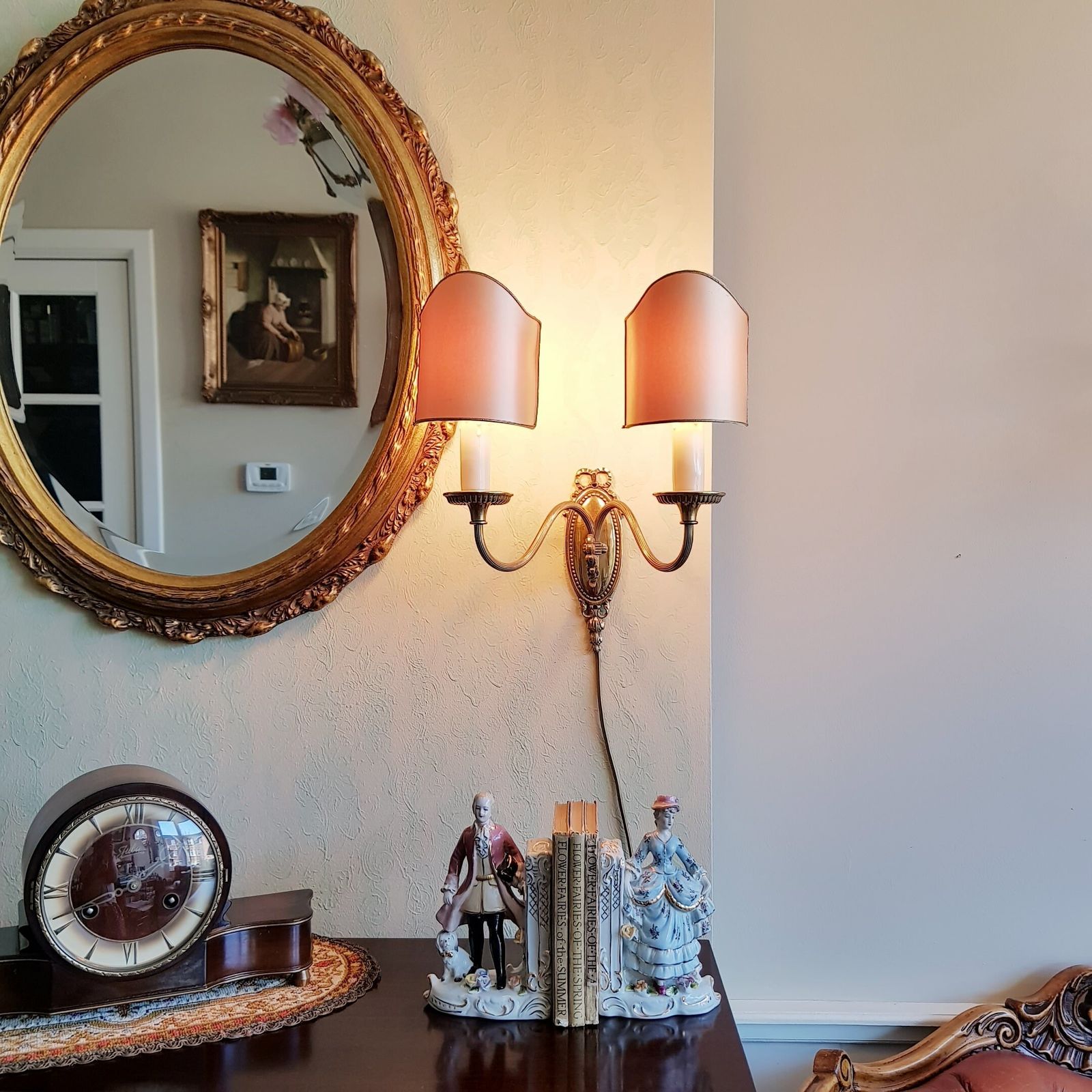 Wandlamp Met 2 Armen, Brons Met Kappen, Strikmodel, 18e Eeuwse Stijl photo 162.0