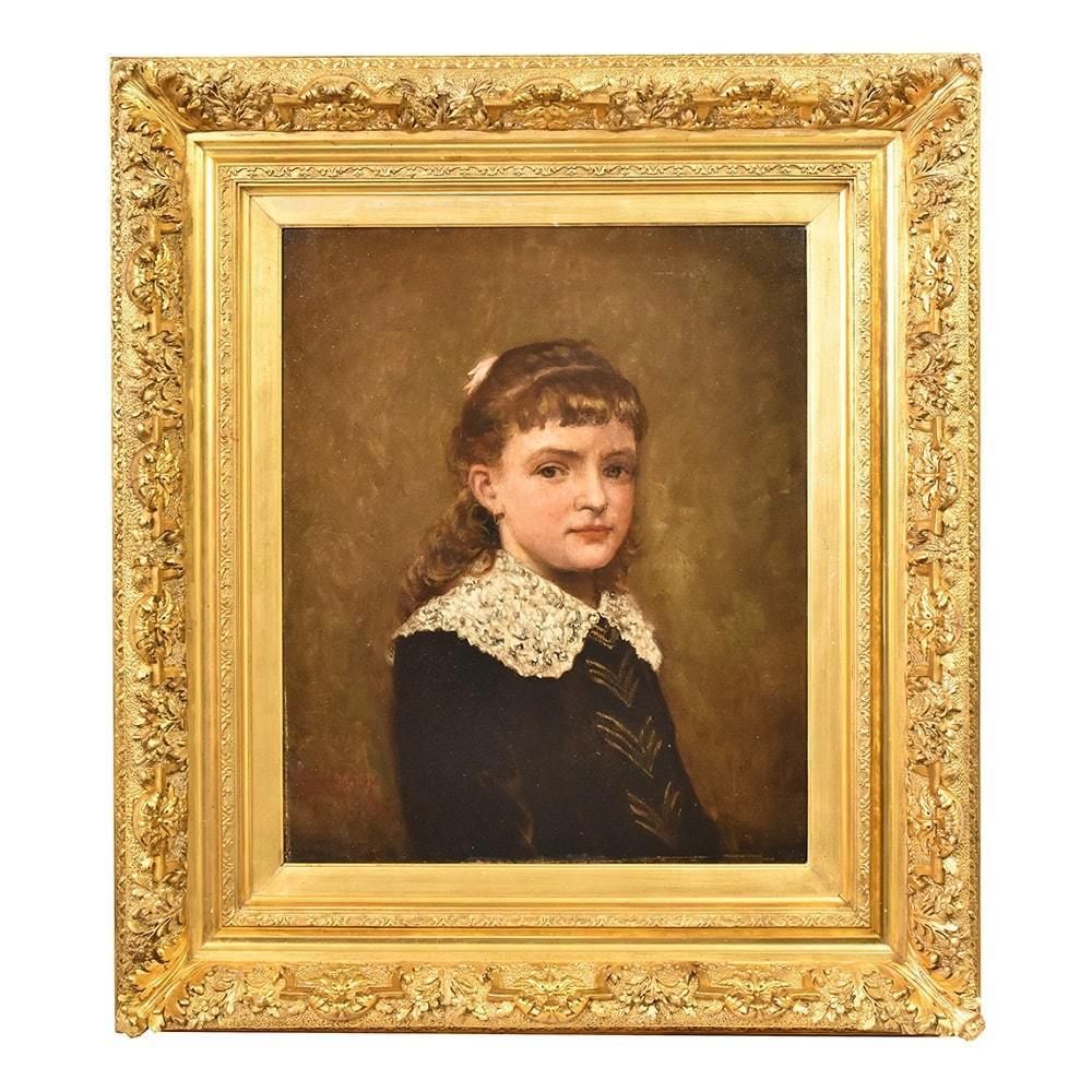Antique Painting, Young Woman Portrait , Oil On Canvas, XIX Century. (Qr407) photo furniture