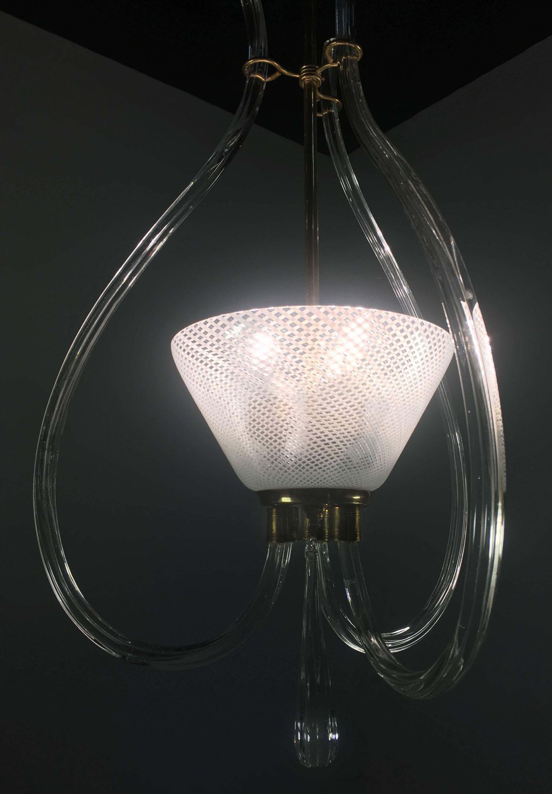 photo buy Adorable Pendant Chandelier "Reticello" By Venini, Murano, 1940s
