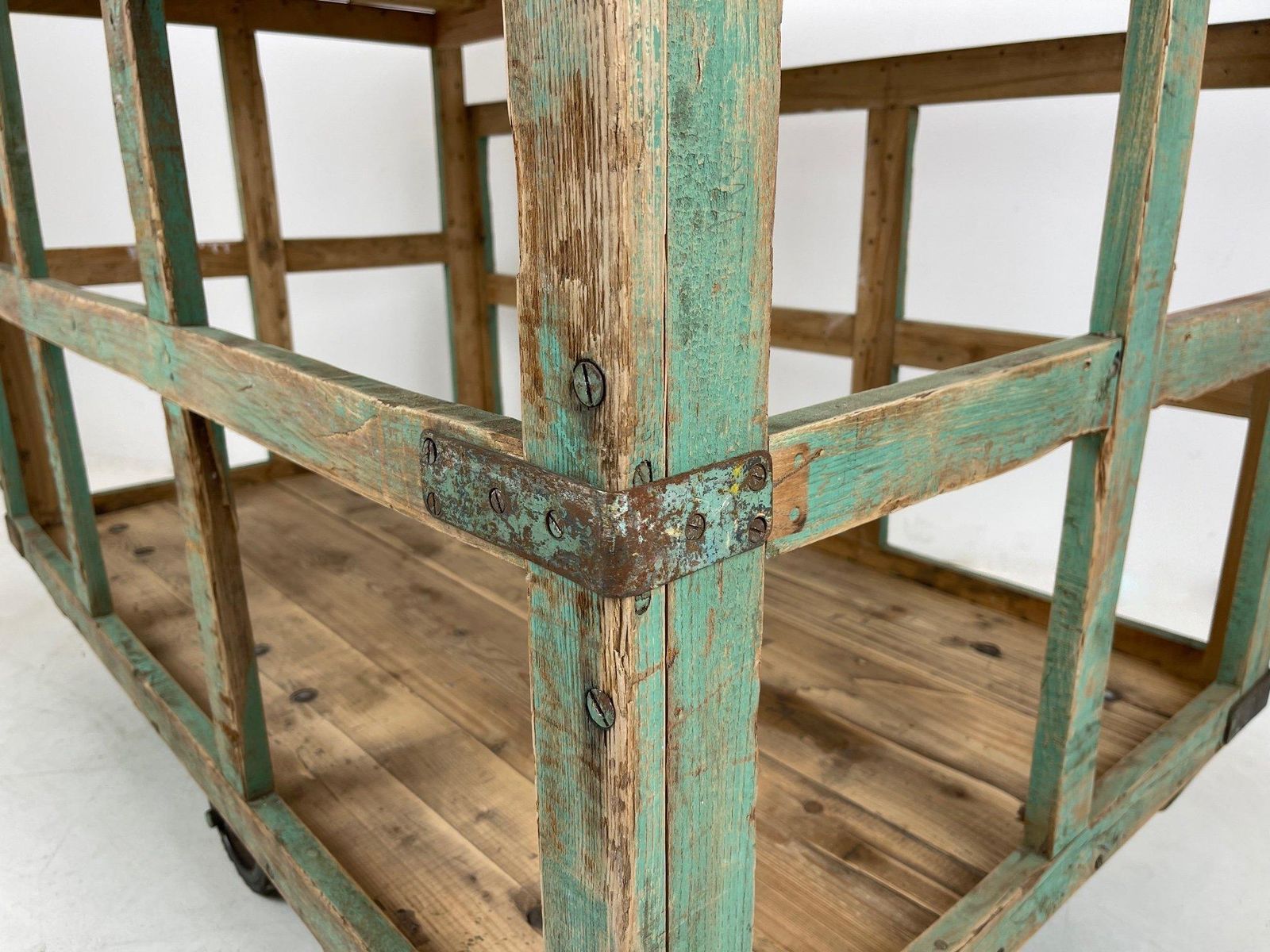 photo for sale Large Vintage Czech Wooden Cart On Wheels  Kitchen Island