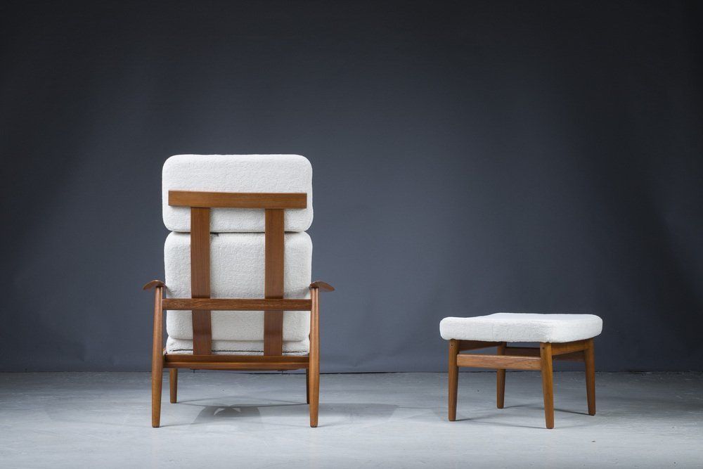Mid Century Danish Teak & Wool Lounge Chairs & Footstools By Arne Vodder For France & Søn, 1960s, Set Of 2 photo 1850.0