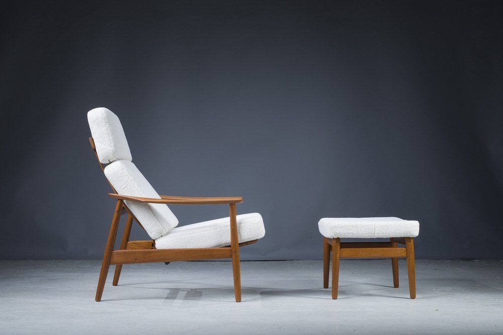 Mid Century Danish Teak & Wool Lounge Chairs & Footstools By Arne Vodder For France & Søn, 1960s, Set Of 2 photo vintage