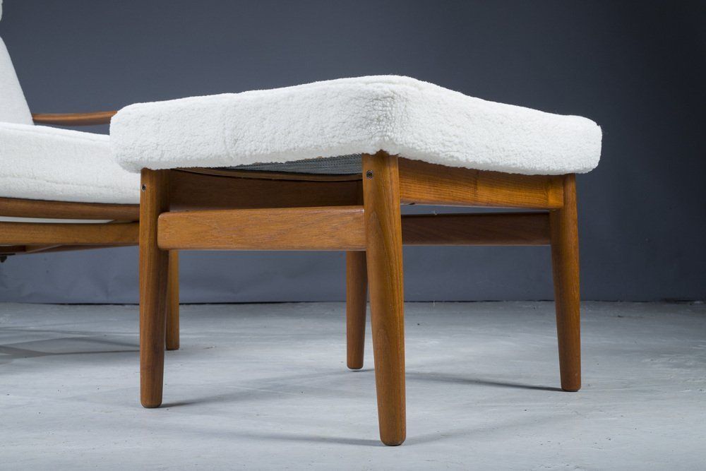 photo vintage Mid Century Danish Teak & Wool Lounge Chairs & Footstools By Arne Vodder For France & Søn, 1960s, Set Of 2