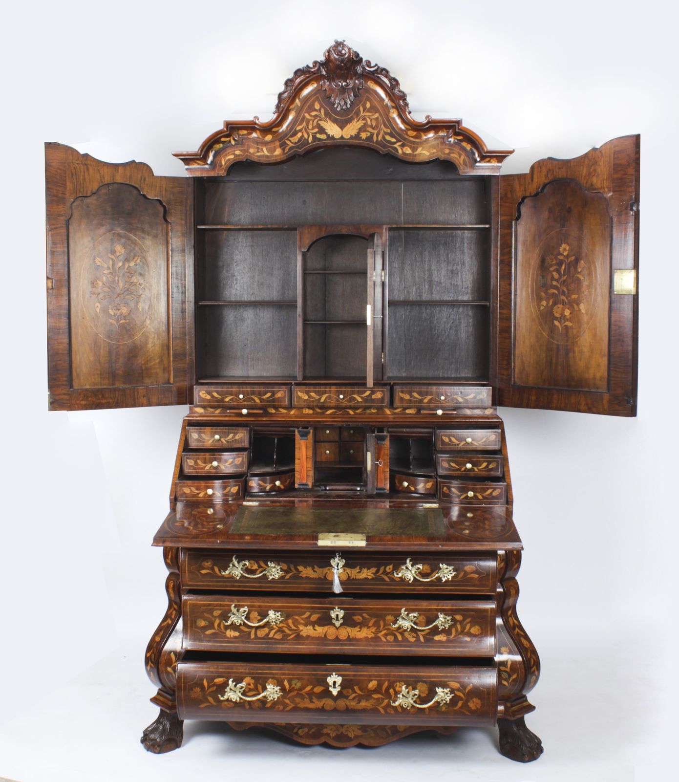 Antique Walnut Dutch Marquetry Bureau Cabinet.1780 18th C photo furniture