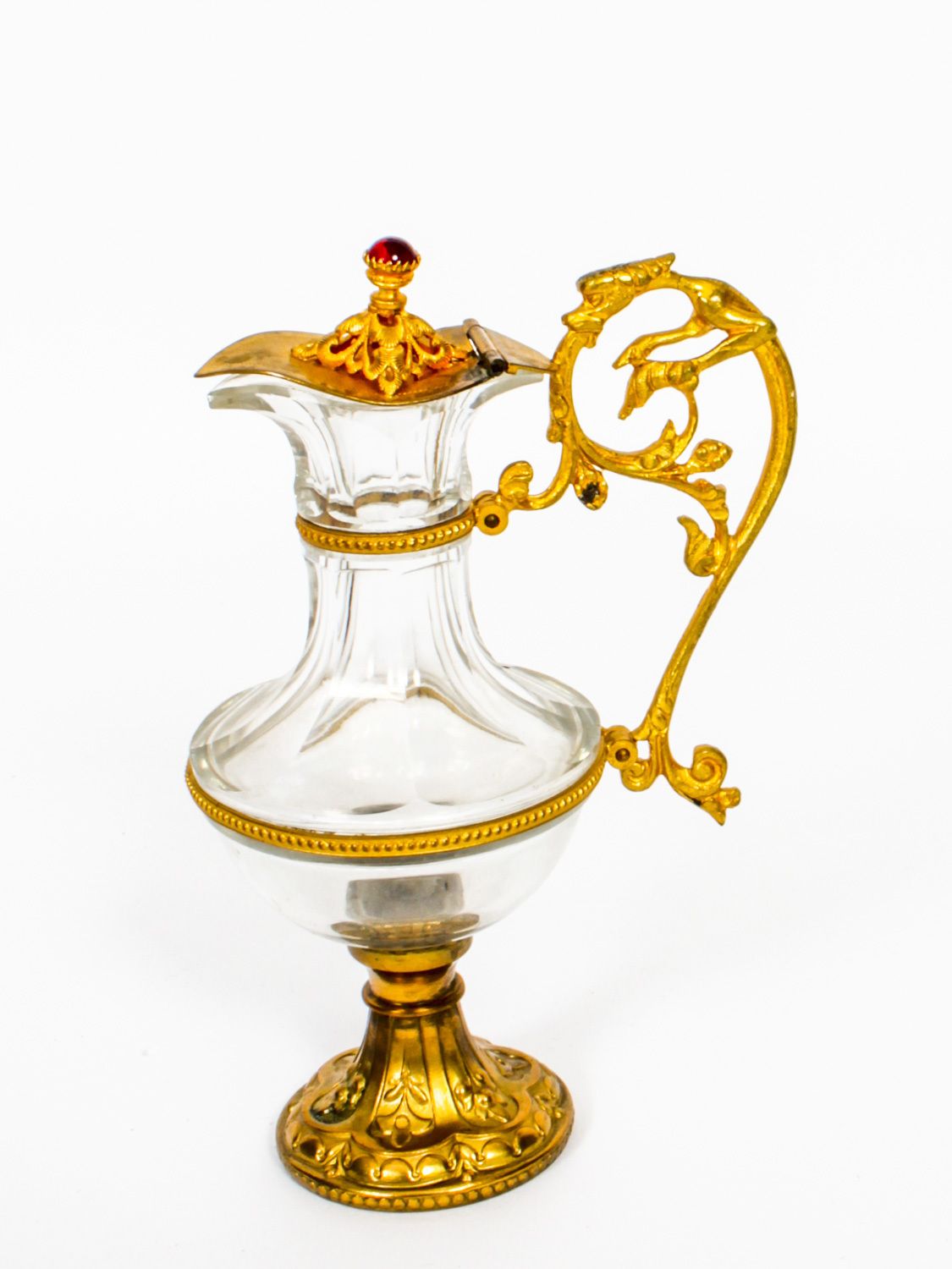 photo for sale Antique Pair Of French Ormolu & Glass Ewers  19th Century