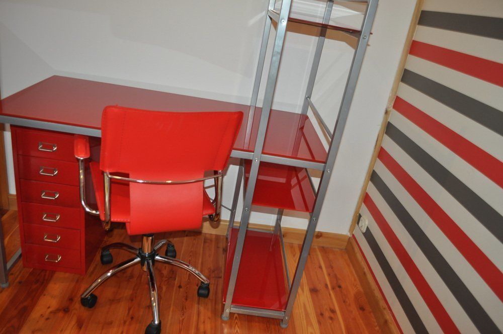 Bauhaus Red Desk, Chair & Metal Cabinet, Set Of 3 photo furniture