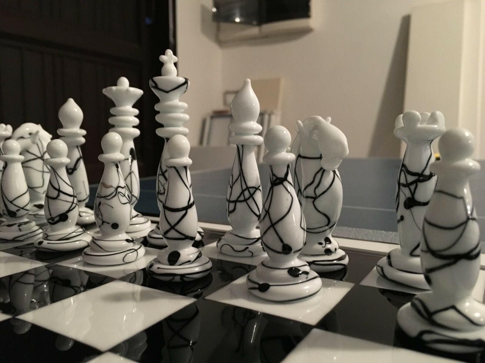Italian Murano Glass White And Black Chess Set photo for sale