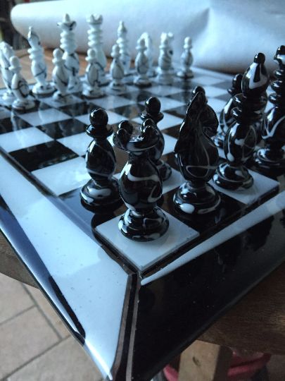 Italian Murano Glass White And Black Chess Set photo vintage