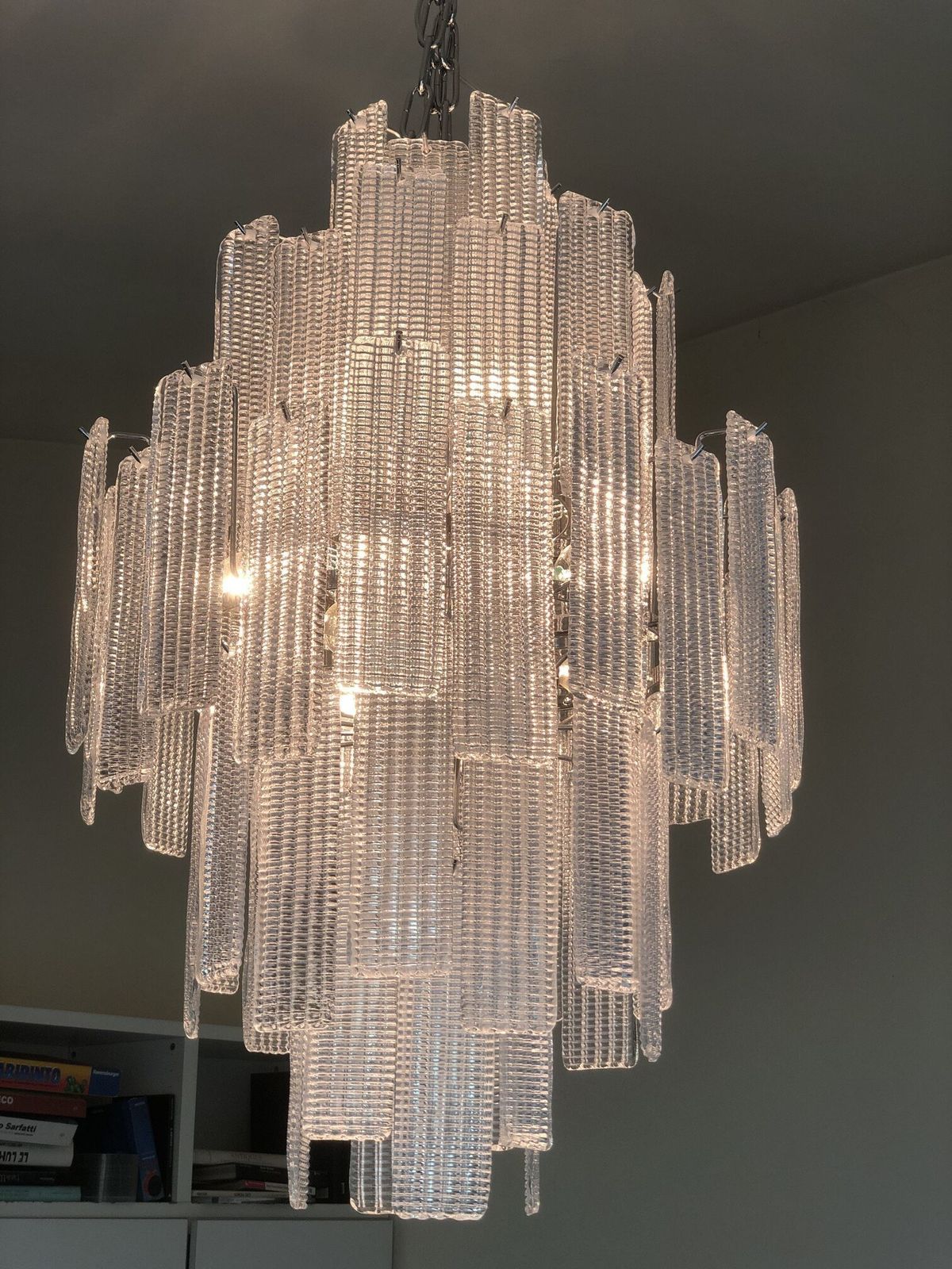 Huge Modern Transparent Striped Listelli Murano Glass Chandelier photo for sale